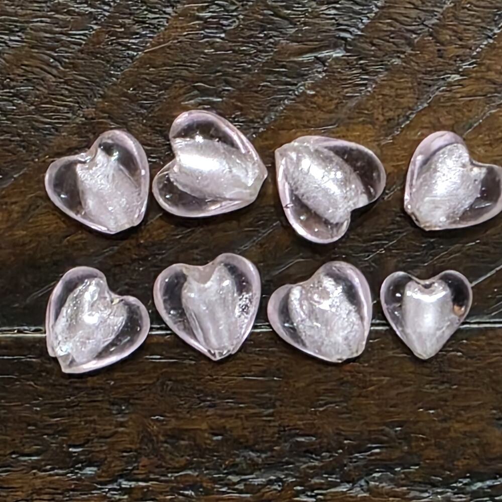 Lot 8 Pink Foil Glass Heart Beads Handmade Lampwork Jewelry Craft Supplies